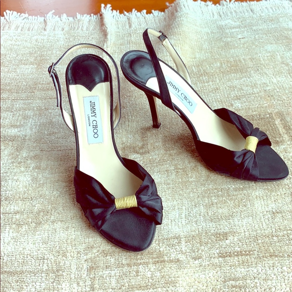 Jimmy Choo Black Satin Slingback Heel